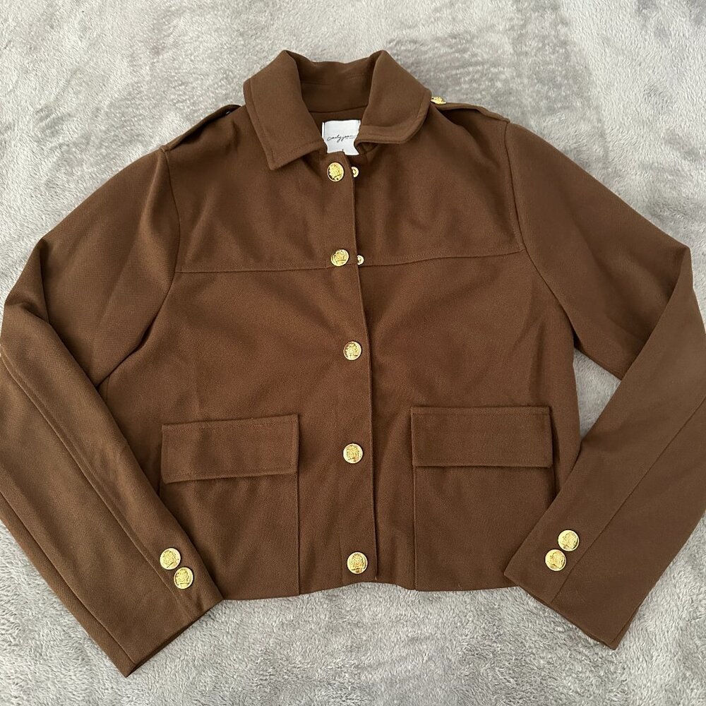 Carly Jean Los Angeles Brown Gold Button Up Jacket Women's SMALL